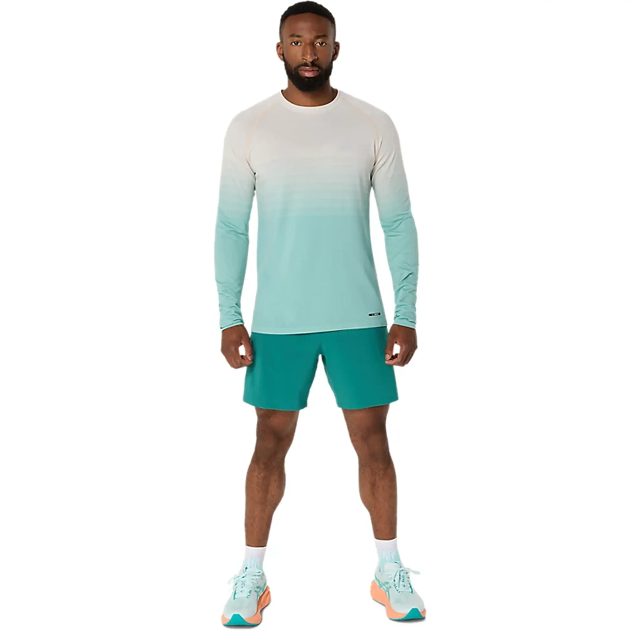 Front View of ASICS Seamless L/S Birch Oasis Green T Shirt 2011C394_201